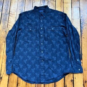 Polo Ralph Lauren Shirt Mens Large Paisley All Over Print Button Blue Geometric